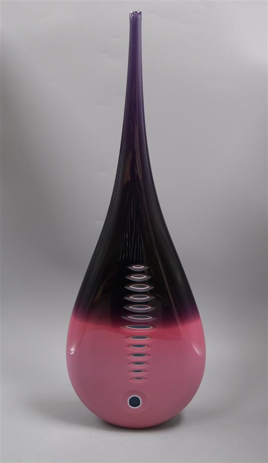 Lestyn Davies. A 2002 three colour cased glass teardrop vase height 60cm